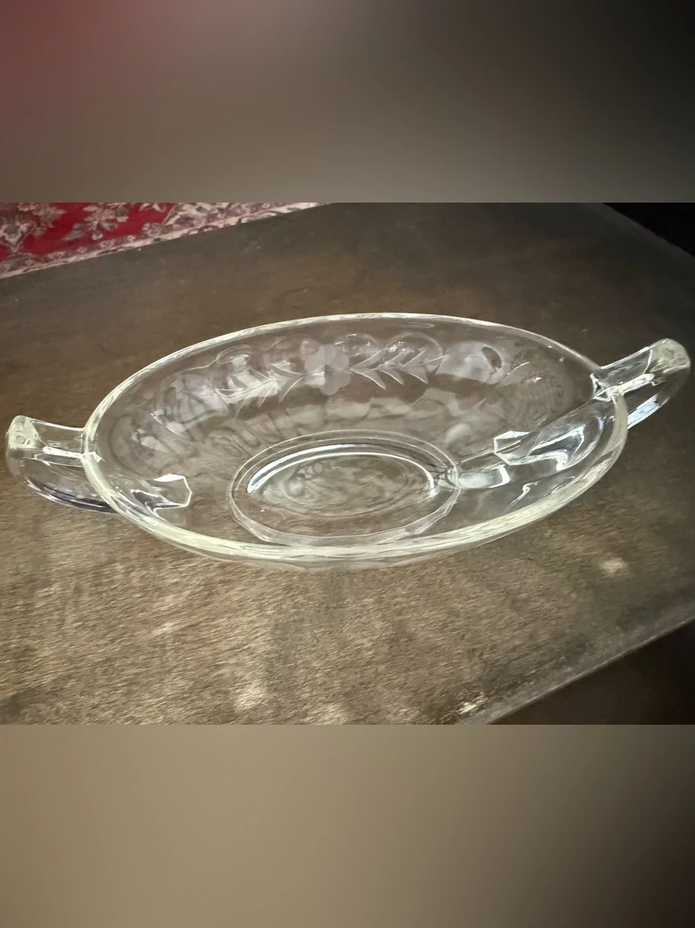 Vintage Floral Cut and Etched Glass Cream, Sugar, and Dish Set